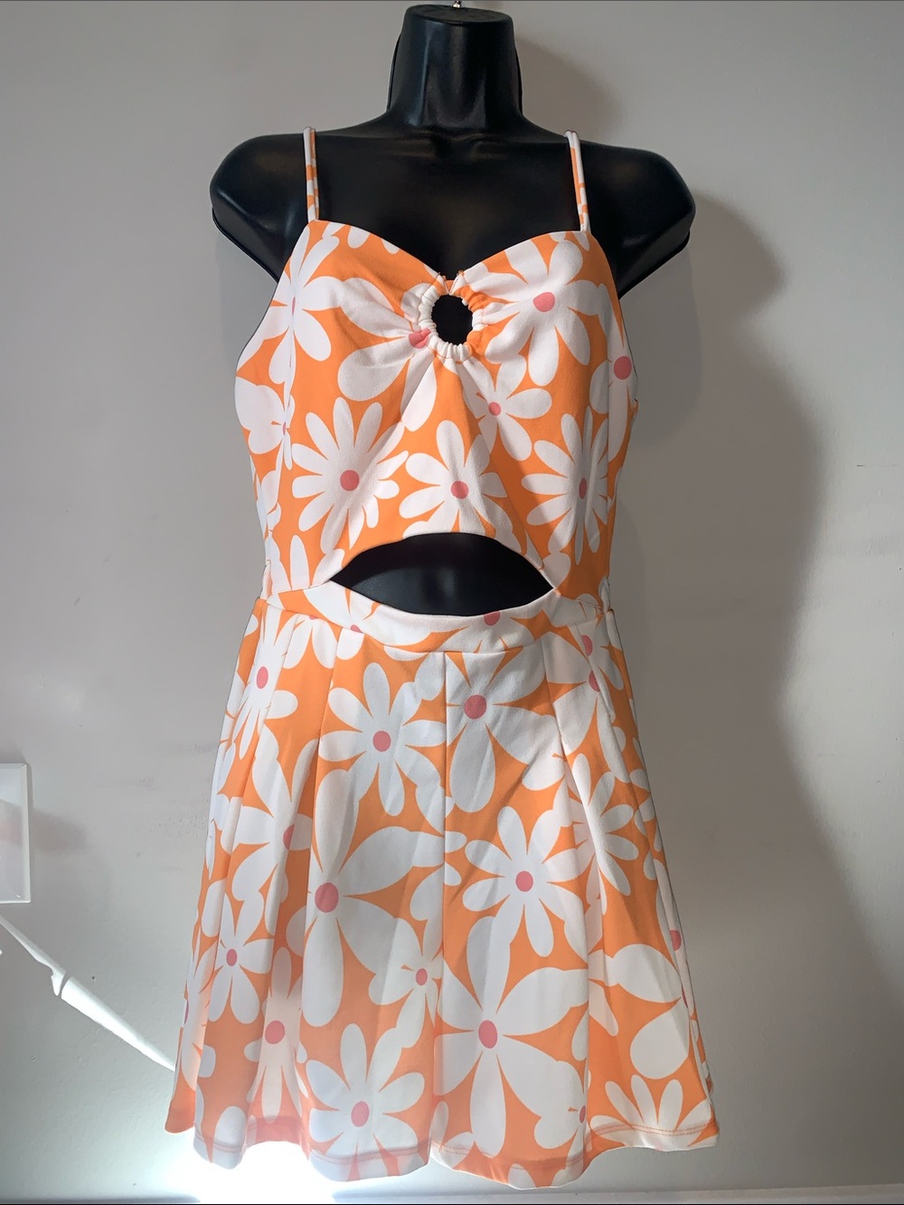 Madden Girl Orange and White Floral Cutout Romper
